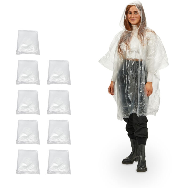 100 x Regenponcho, Überzug mit Kapuze, Einweg Regencape für Erwachsene, Unisex Regenschutz, PE, transparent