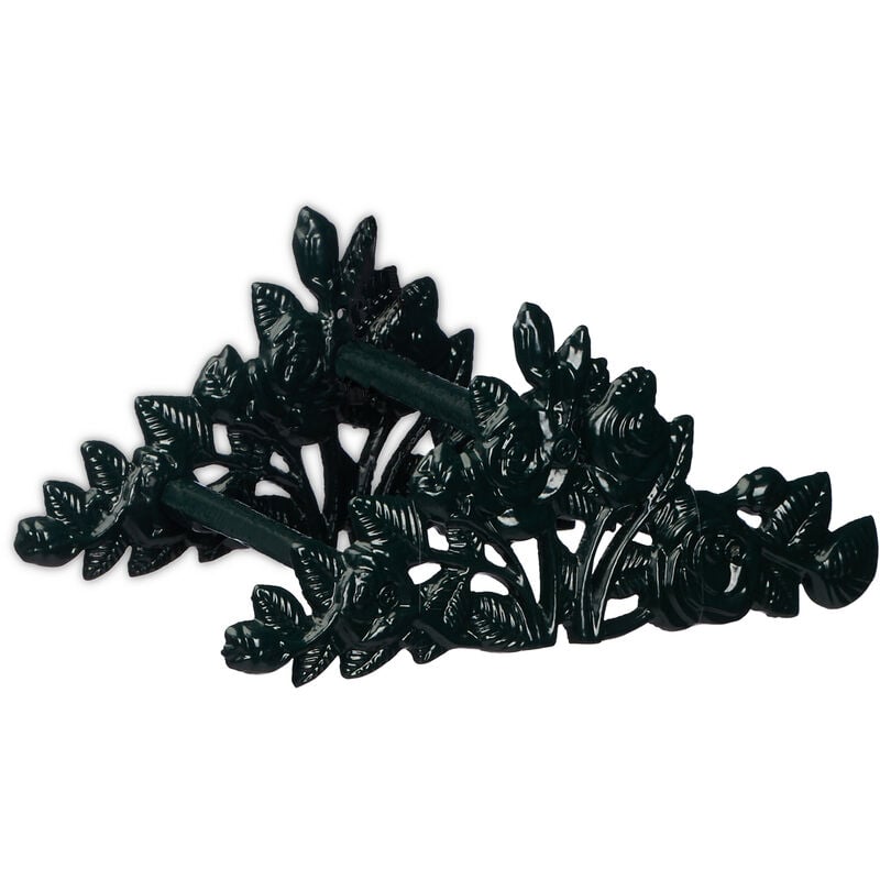 Relaxdays Schlauchhalter, antiker Gartenschlauch Wandhalter, Rosen-Motiv, HBT: 13 x 27 x 15,5 cm, Gusseisen, dunkelgrün