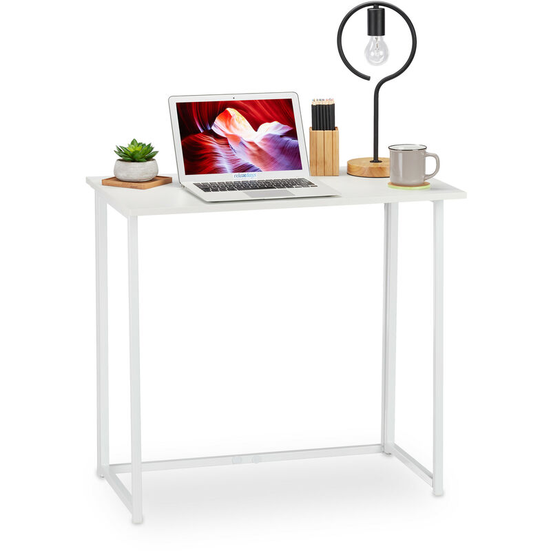 Relaxdays Schreibtisch klappbar, platzsparender Bürotisch zum Klappen, Home Office, Jugendzimmer, 74,5 x 80 x 45cm, weiß