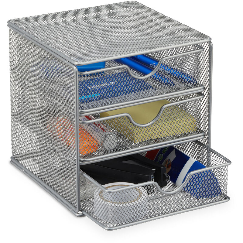 Schreibtischorganizer, Büroablage aus Metallgeflecht, Ablagebox für Bürobedarf, HxBxT: 17 x 16 x 17cm, silber - Relaxdays