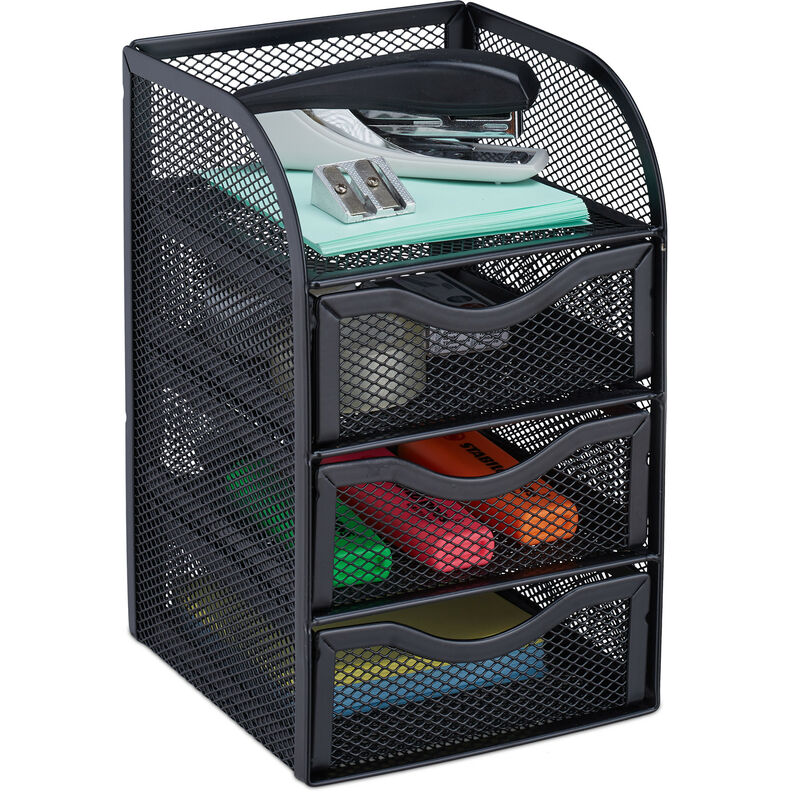 Schreibtischorganizer, Büroablage aus Metallgeflecht, Ablagebox für Bürobedarf, HxBxT: 21x12,5x13cm, silber - Relaxdays