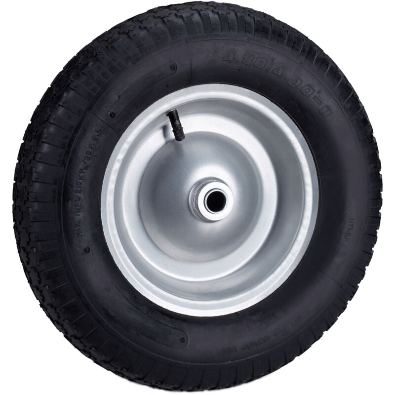Relaxdays - 2 x Schubkarrenrad 4.80 4.00-8, luftbereift, Ersatzrad mit Stahlfelge und Ventil, Komplettrad bis 120 kg Last, schwarz