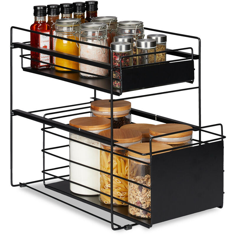 Relaxdays - Schubladenregal, mit 2 Körben, Unterschrank Organizer, Küche und Bad, Korbauszug, hbt 39,5x25x40,5 cm, schwarz