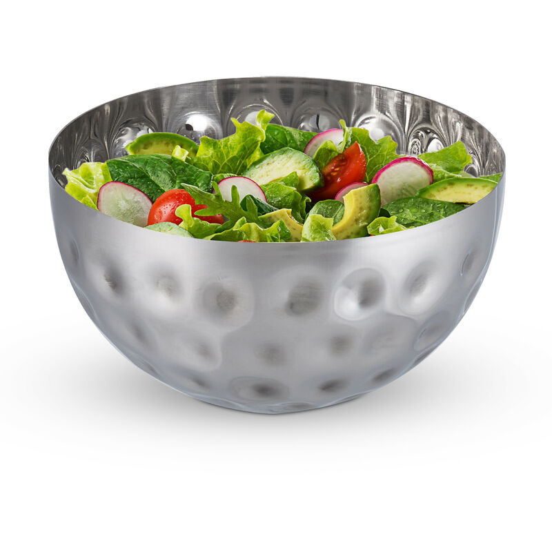 Relaxdays Servierschüssel, gehämmertes Design, Edelstahl, für Snacks und Salat, Ø 20 cm, Dekoschale für Küche, silber