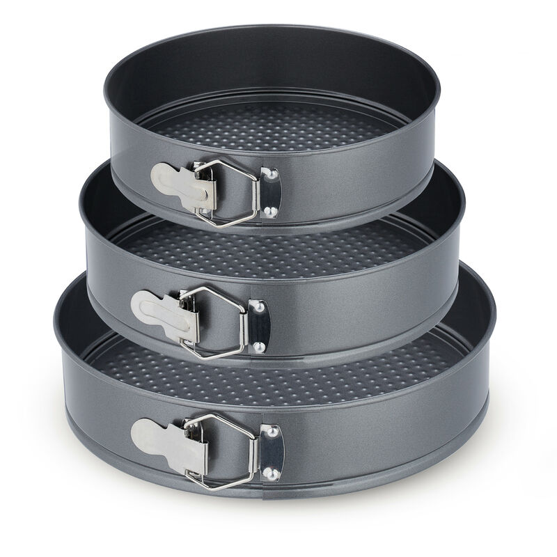Springform Set, 3 runde Backformen, ø 24, 26, 28 cm, Edelstahl, Antihaftbeschichtung, Tortenform, anthrazit - Relaxdays