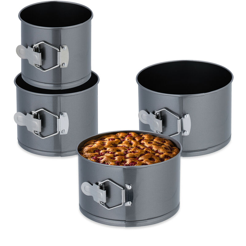 Springform Set, 4-teilig, ø 12, 14, 16, 18 cm, Carbonstahl, Antihaftbeschichtung, runde Backformen, anthrazit - Relaxdays