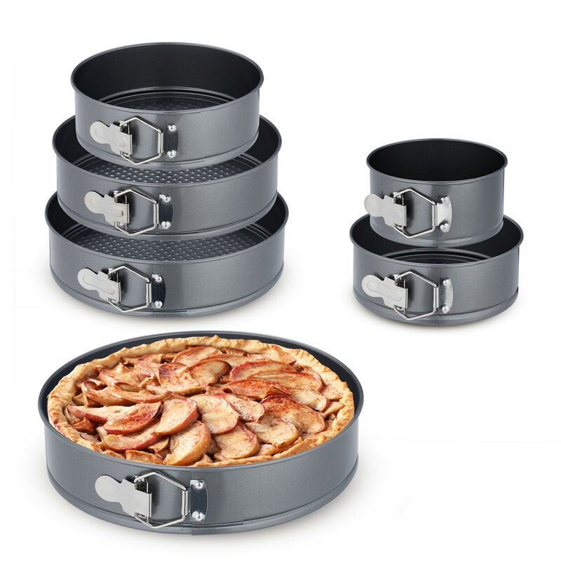 Springform Set, 6 runde Backformen, ø 14, 18, 20, 24, 26, 28 cm, Edelstahl, Antihaft Tortenform, anthrazit - Relaxdays