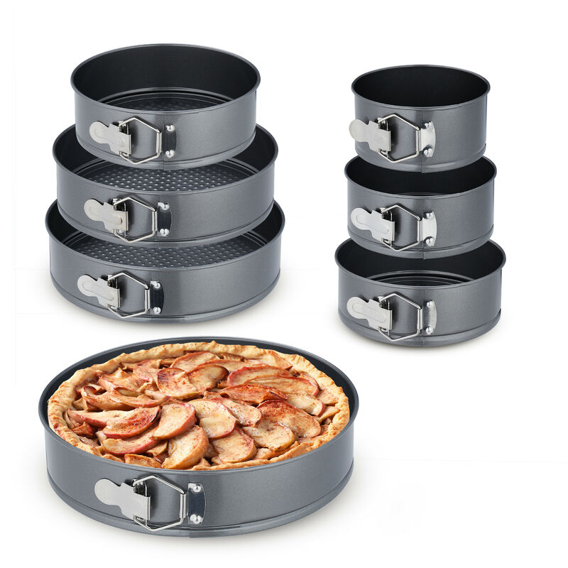 Springform Set, 7-tlg., runde Backformen, ø 14/16/18/20/24/26/28 cm, Edelstahl, Antihaft Kuchenform, anthrazit - Relaxdays