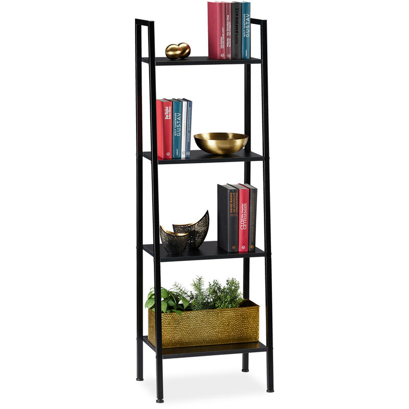 Standregal, modernes Leiterregal mit 4 Ablagen, für Pflanzen, Bücher & Deko, hbt: 136 x 44 x 31,5 cm, schwarz - Relaxdays