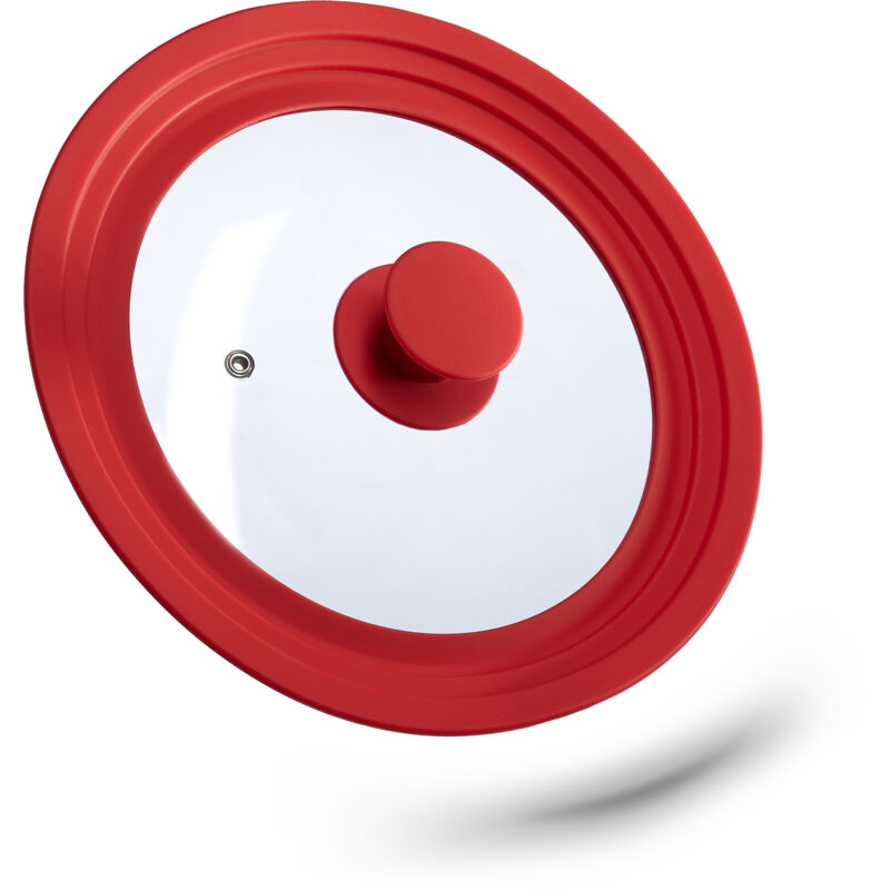 Relaxdays - 2 x Topfdeckel universal, flexibler Glasdeckel mit Silikonrand & Dampfloch, Töpfe & Pfannen mit ø 20-24cm, rot