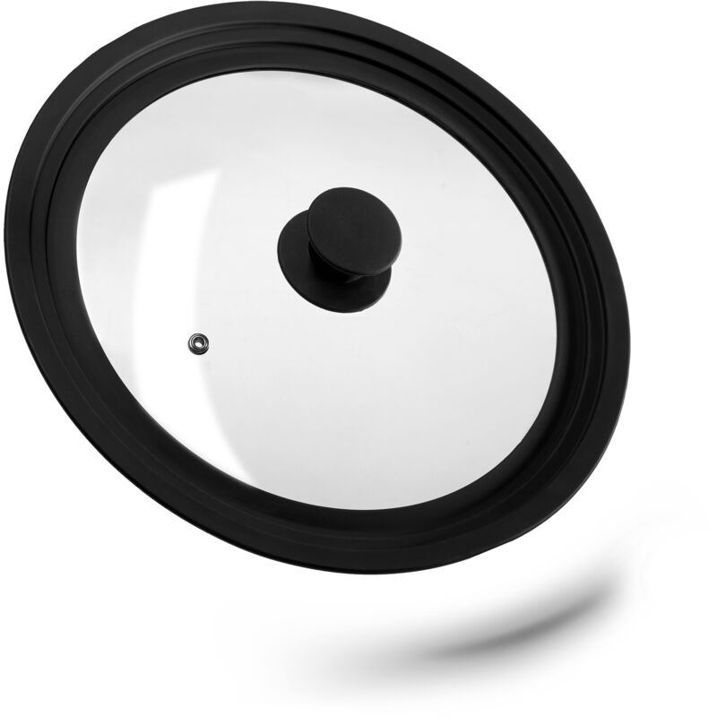 Relaxdays Topfdeckel universal, Glasdeckel mit abgestuftem Silikonrand, Töpfe & Pfannen 26-30 cm, HxD 5x31,5 cm, schwarz