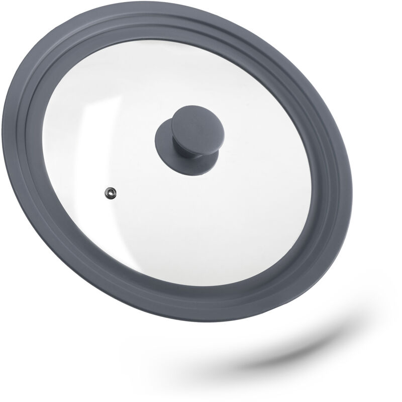 Relaxdays Topfdeckel universal, Glasdeckel mit abgestuftem Silikonrand, Töpfe & Pfannen 26-30 cm, HxD 5x31,5 cm, grau