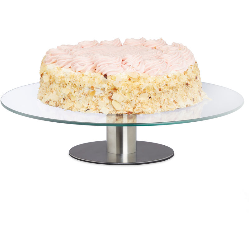 Relaxdays - Tortenplatte drehbar, Standfuß, Kuchenplatte zum Dekorieren, Torten Drehteller für Kuchen, ø 30cm, transparent