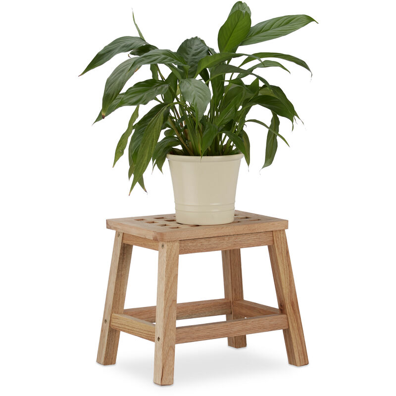 Relaxdays - Tritthocker Holz, Fußbank aus Naturholz, niedriger Blumenhocker für Töpfe, hbt: 25,5 x 29,5 x 22 cm, natur