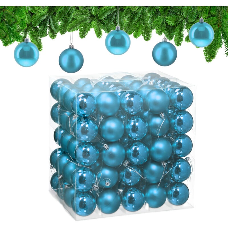 Relaxdays - Weihnachtskugeln 100er Set, Weihnachtsdeko, matt & glänzend, Christbaumkugel ∅ 6 cm, Weihnachtsdeko, petrol