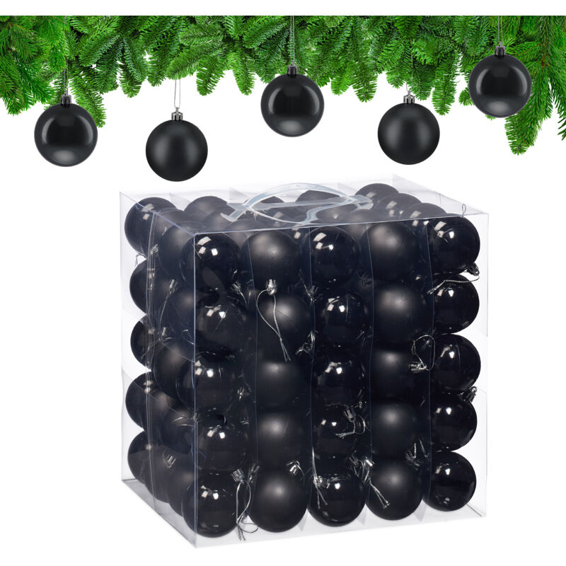 Relaxdays - Weihnachtskugeln 100er Set, Weihnachtsdeko, matt & glänzend, Christbaumkugel ∅ 6 cm, Weihnachtsdeko, schwarz