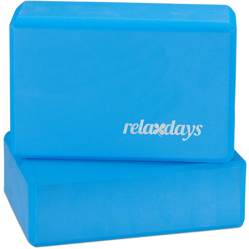 Yogablock im 2er Set, Yoga-Klötze für Yoga-Übungen, Hartschaum, rutschfest, Yoga-Würfel hbt 8x23x15 cm, blau - Relaxdays