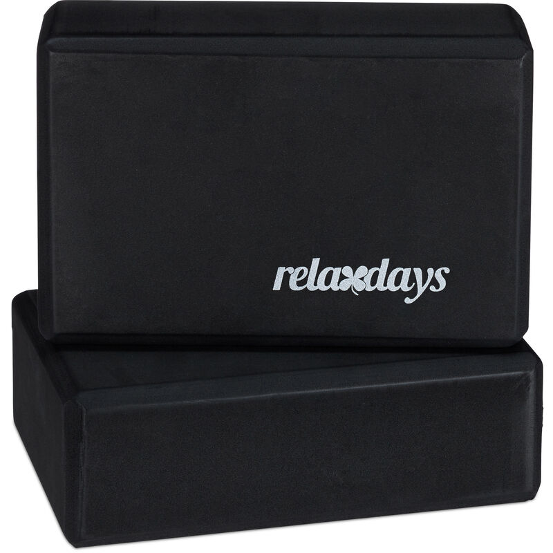 Yogablock im 2er Set, Yoga-Klötze für Yoga-Übungen, Hartschaum, rutschfest, Yoga-Würfel hbt 8x23x15cm, schwarz - Relaxdays