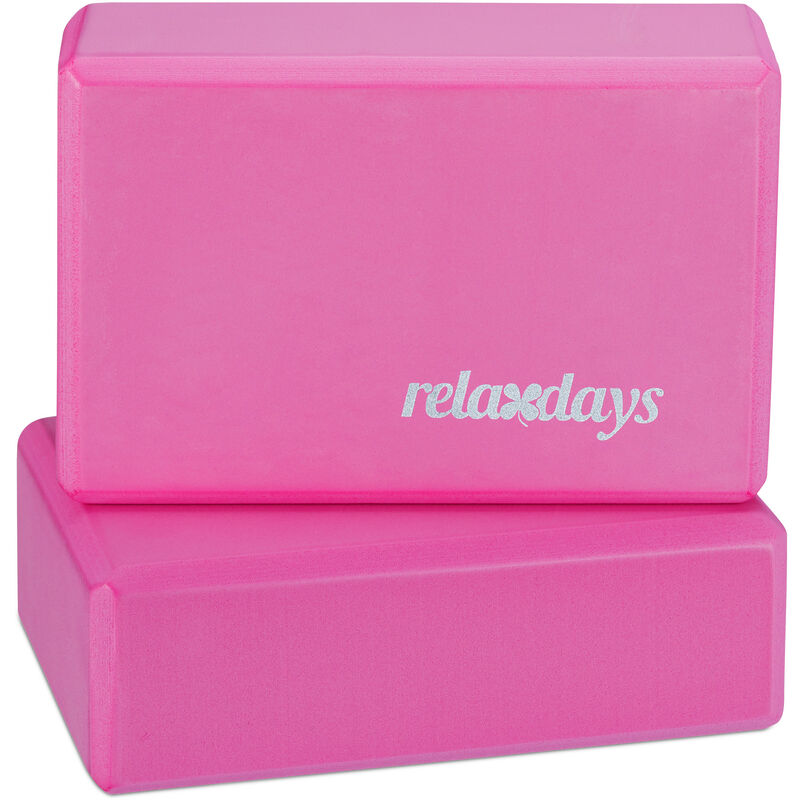 Yogablock im 2er Set, Yoga-Klötze für Yoga-Übungen, Hartschaum, rutschfest, Yoga-Würfel hbt 8x23x15 cm, pink - Relaxdays