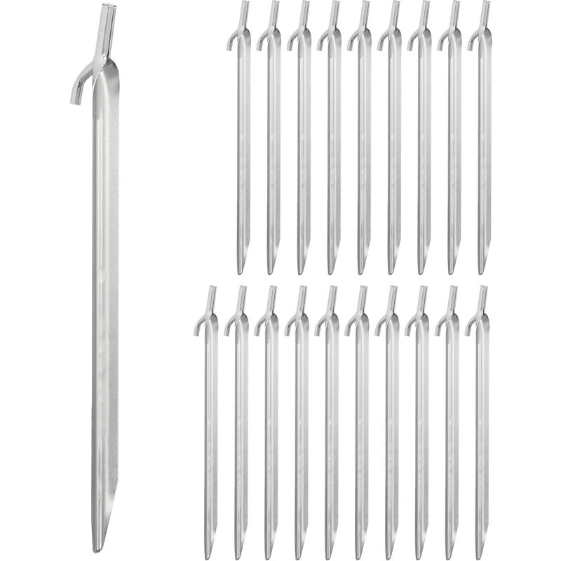 Zeltheringe, 20er Set, Sturmheringe für Zelt, Pavillon uvm., für harte Böden, 30 cm, Stahl Erdanker, silber - Relaxdays