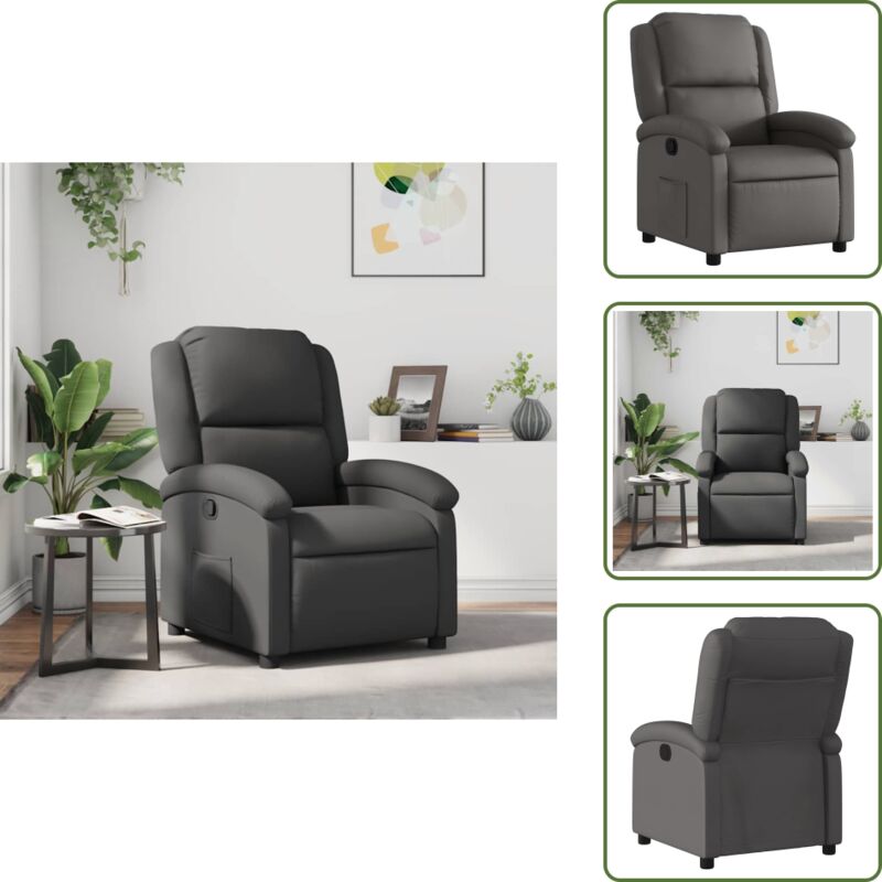 Relaxsessel Grau Echtleder - Entspannungs Sessel - Leder Sessel - tv Sessel - Bequeme Lounge Sessel - Relaxsessel Grau