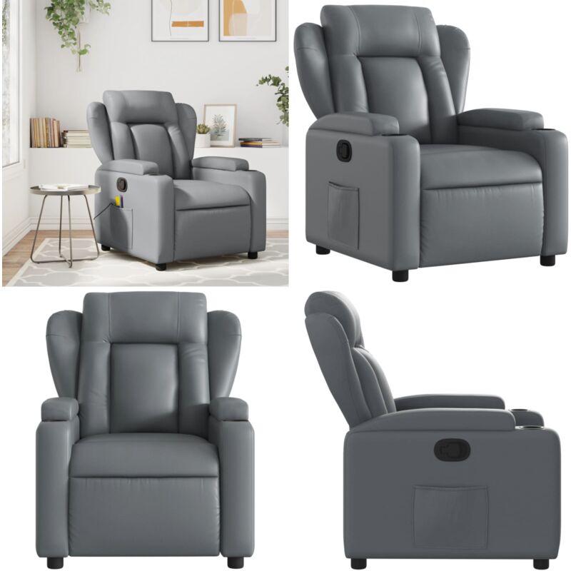 Relaxsessel Grau Kunstleder - Komfortabler Sessel - Relaxsessel - Fernsehsessel - Lederlook - Grau - Home & Living