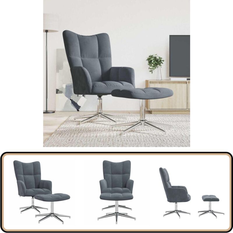 Relaxsessel mit Hocker Dunkelgrau Samt - Sessel - Relaxsessel - Lounge Chair - Samt Sessel - Grau Sessel