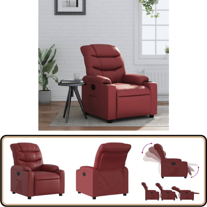 Relaxsessel Weinrot Kunstleder - Komfortsessel - Relaxsessel - Fernsehsessel - Lederlook - Wohnzimmersessel