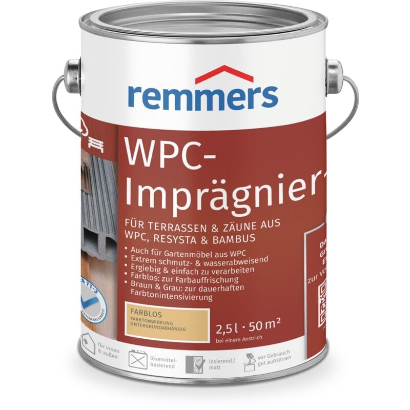 Remmers WPC-Imprägnier-Öl farblos, 2,5 Liter, wpc Öl für innen und außen, für Terrassen, Zäune oder Gartenmöbel aus wpc, Resysta und Bambus geeignet