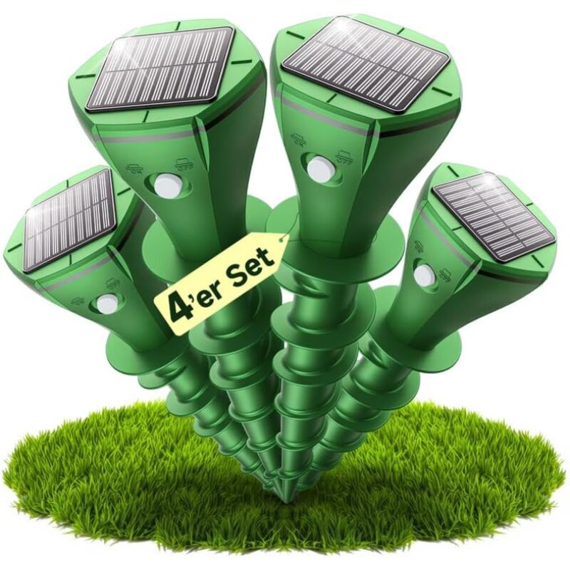 Solar Maulwurfabwehr, 4er-Pack Ultraschall-Maulwurfabwehr, Wühlmausabwehr, wasserdicht, wirksame Abwehr gegen Maulwürfe, Mäuse, Ameisen, Ratten YMYNY