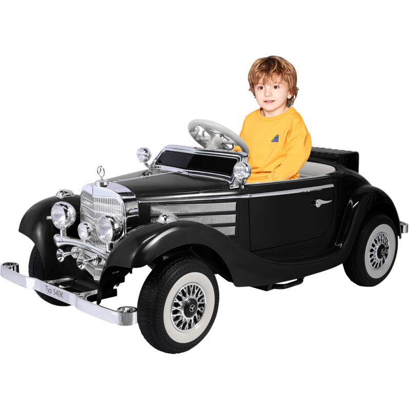 Retro Elektroauto für Kinder - HOMEMiYN - Schwarz - 12V Batterie - Geschwindigkeit 3-6 km/h