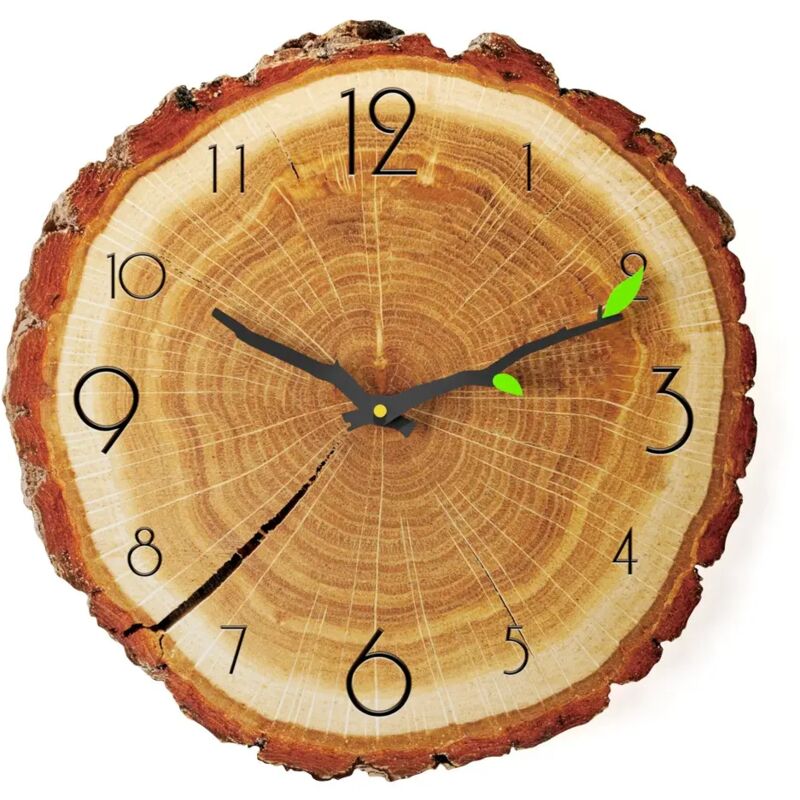 Retro-Wanduhr aus Holz mit Jahresring, Holzmaserungsuhr, antike, geräuschlose Wanduhr, Wanduhr im rustikalen Retro-Stil, geräuschlose Wanduhr für