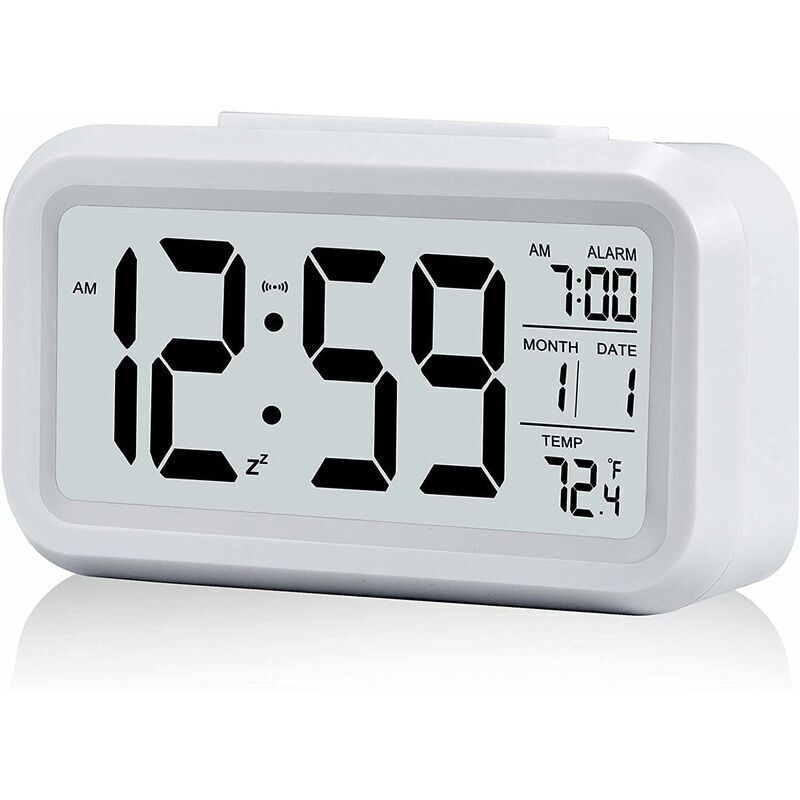 Digitaler Morgenwecker, geräuschlose, batteriebetriebene Digitaluhr, großes LED-Display mit Temperatur und Kalender