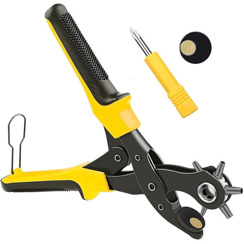 Revolverlochzange Lochzange Gürtel Leder Gürtel Puncher, Lochzange für Leder, Gürtellochzange, 2 mm – 4,5 mm – Lochzange mit gelbem Griff