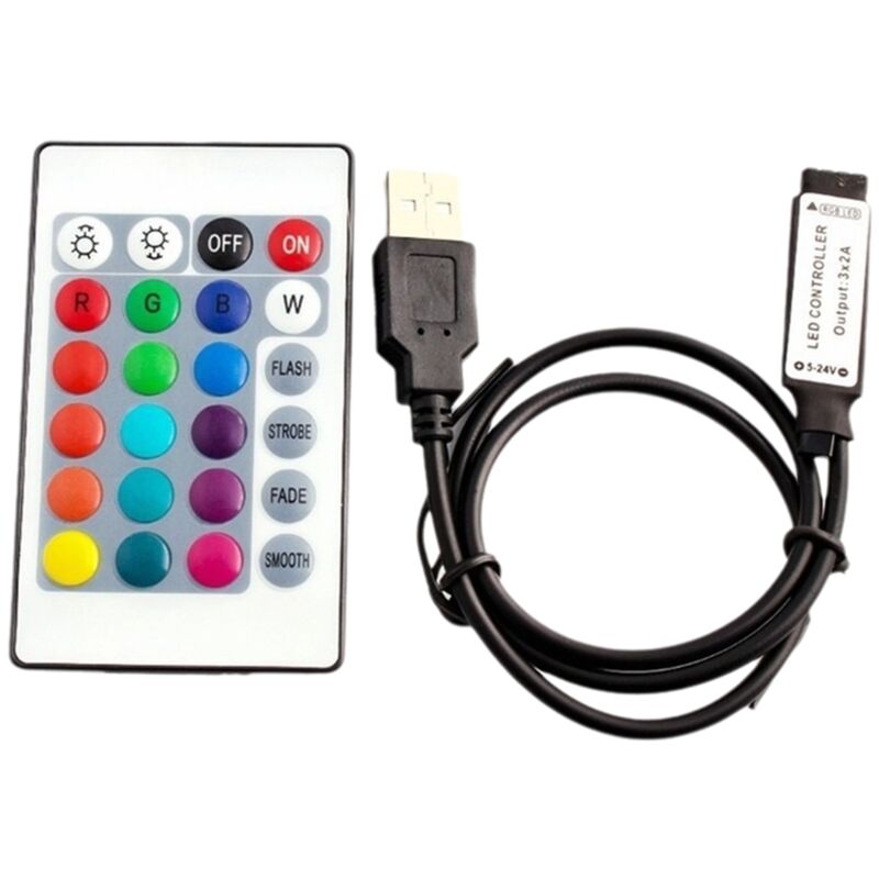 Tlily - RGB-Controller DC5V usb 5V 24 Tasten -Fernbedienung Kabelloser Controller für cob smd 3528 5050 RGB-Bandlichter