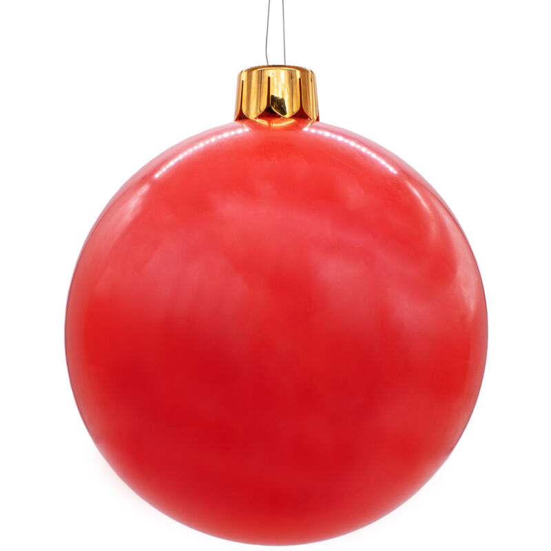 Riesen Weihnachtskugel aufblasbar 45 cm mit Erdspieß - rot - xxl Christbaumkugel Garten Dekoration mit Saugnapf - Aufblasbarer Outdoor Weihnachtsball