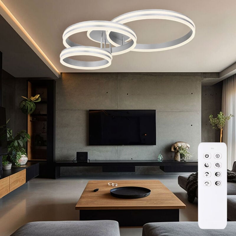 Ring Deckenleuchte dimmbar Deckenlampe LED dimmbar Fernbedienung Deckenlampe Ringe LED, CCT, 72W 3460lm 2700K-6000K, LxBxH 80x60x20 cm