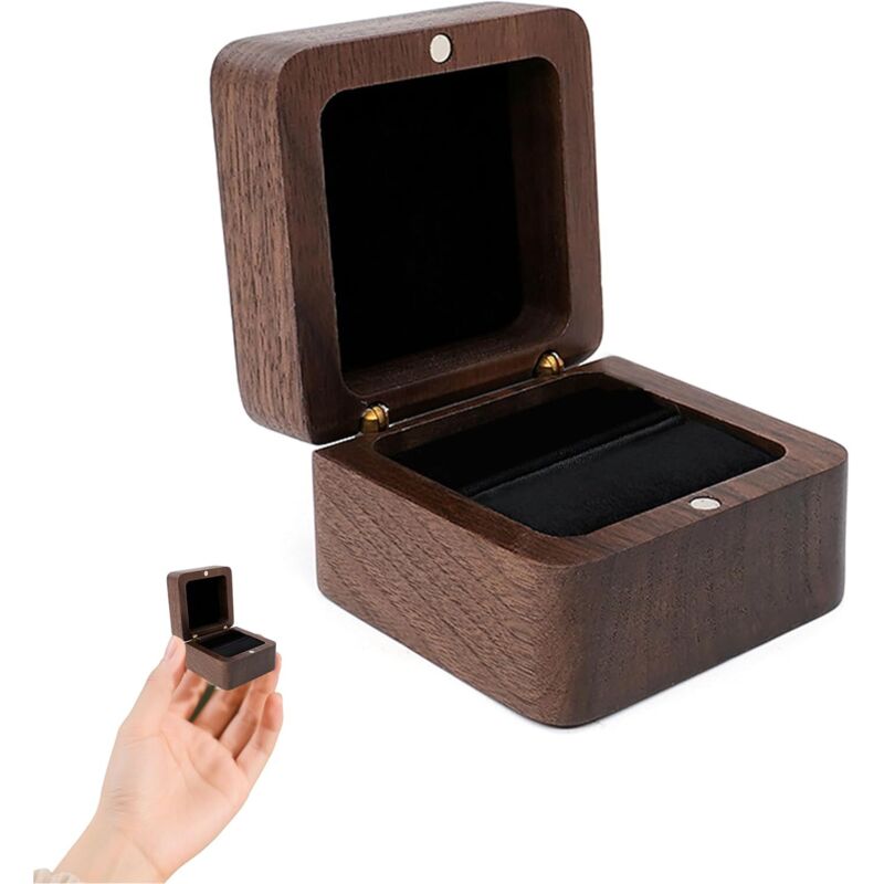 Ringbox aus massivem Walnussholz mit Samtfutter für Hochzeit, Verlobung und Heiratsantrag – Stabile Aufbewahrungsbox für Ringe