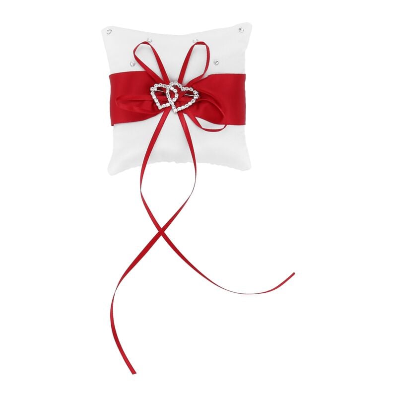 Tlily - Ringkissen zur Hochzeit Ringkissen mit Satinbändern Rot + Weiß 10cm x 10cm