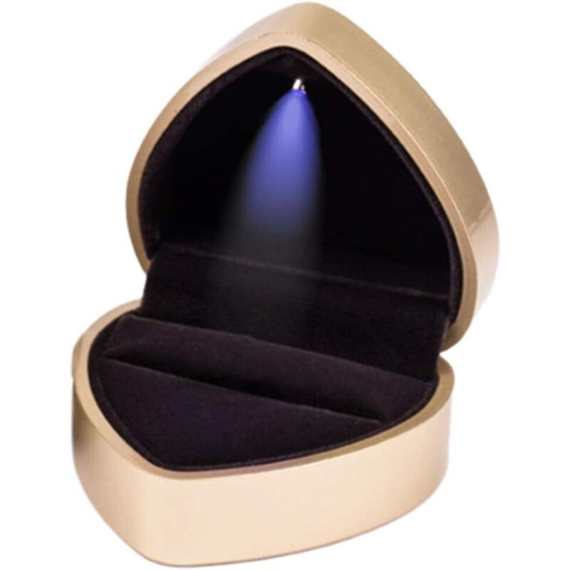 Ringschatulle in Herzform mit LED-Beleuchtung, Aufbewahrungsbox für Eheringe, Gold
