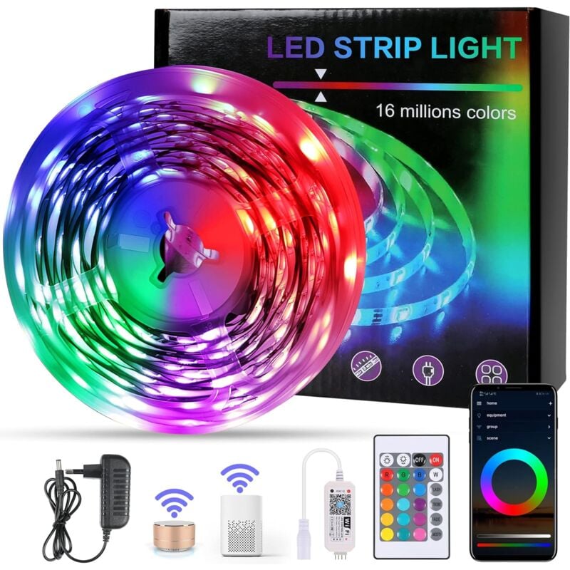 COMELY LED Streifen 5M, RGB LED Band für Schlafzimmer mit WiFi Bluetooth, Fernbedienung und Intelligente App Steuerung, Für Schlafzimmer, TV,