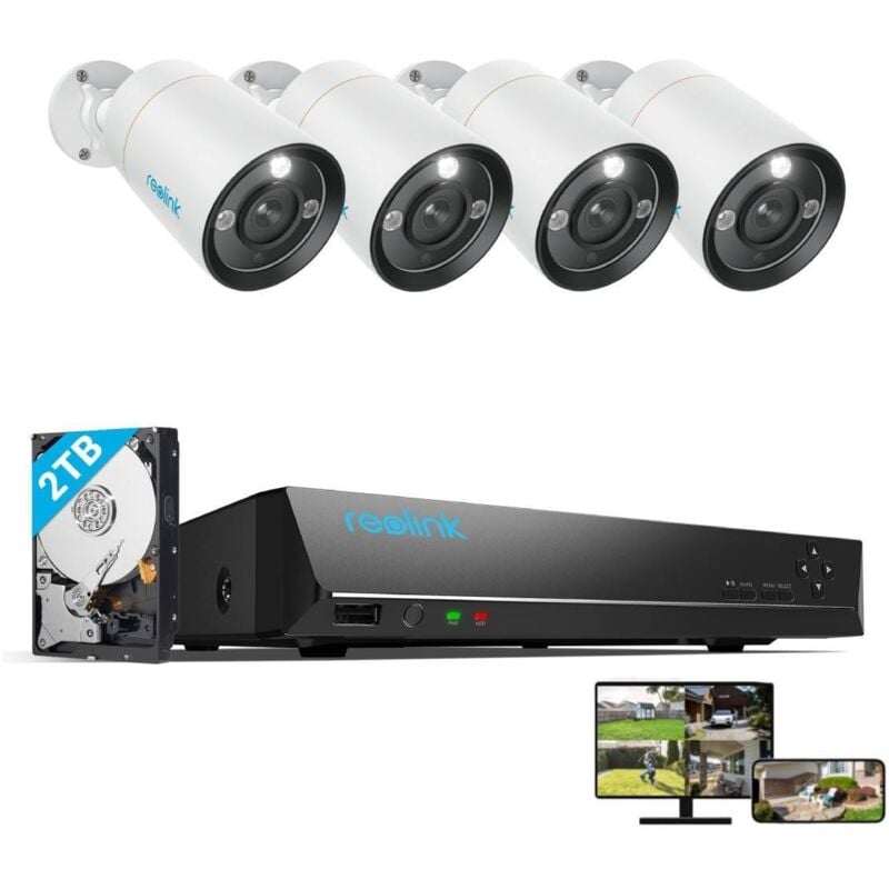 12MP Überwachungskamera Set Outdoor, 4X 12MP PoE Bullet Überwachungskamera+8CH 2TB hdd nvr, Personen-/Fahrzeugerkennung, 30m Nachtsicht, 24/7 Schutz
