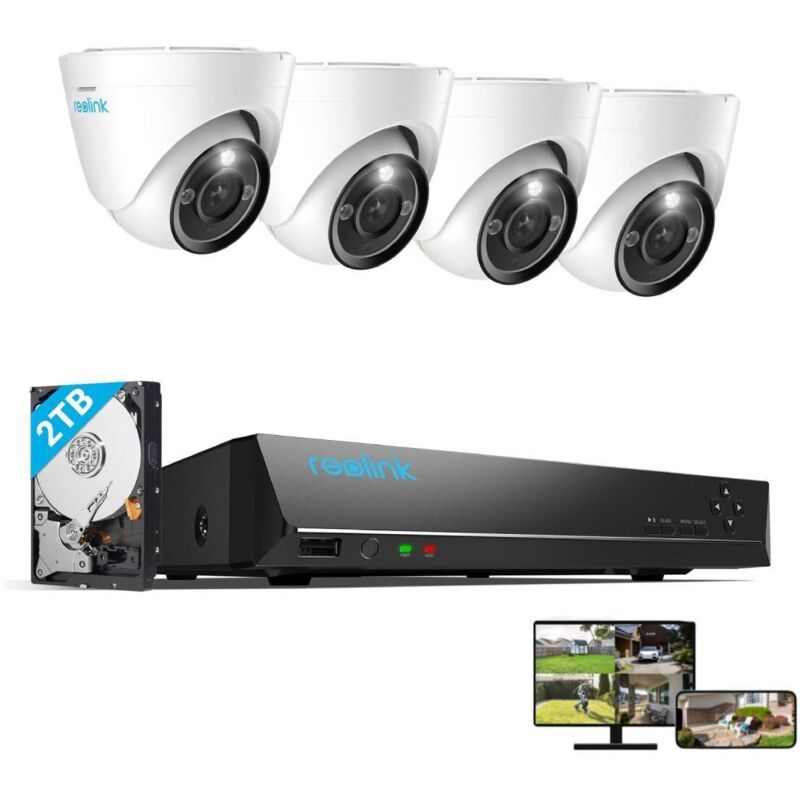 12MP Überwachungskamera Set Outdoor, 4X 12MP PoE Dome Überwachungskamera+8CH 2TB hdd nvr, Personen-/Fahrzeugerkennung, 30m Nachtsicht, 24/7 Schutz