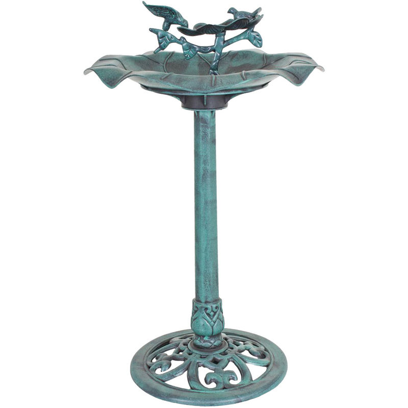 Vogeltränke stehend grün Vogel Tränkebecken Garten Vogelbad Garten, verschnörkelt Vogelfigur, 2,4 kg, DxH 50x82 cm