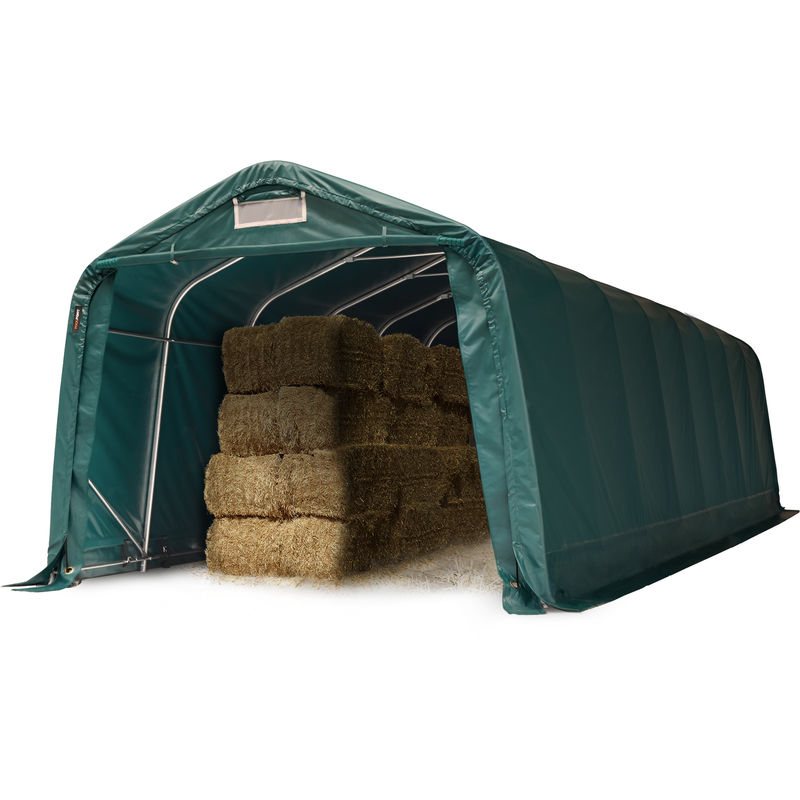 Toolport - Robuster Weideunterstand 3,3x9,6 m wetterfeste pvc Plane 800N Unterstand Lagerzelt, für Beton, grün