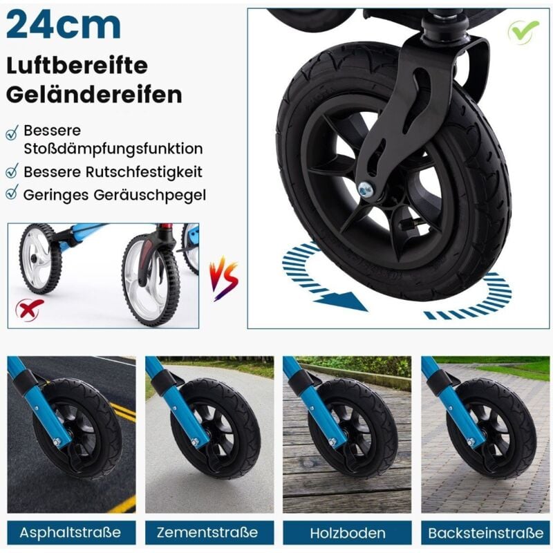 Rollator faltbar und leicht mit sitz aluminium bis 160 kg 2 in 1 rollstuhl reiserollator blau