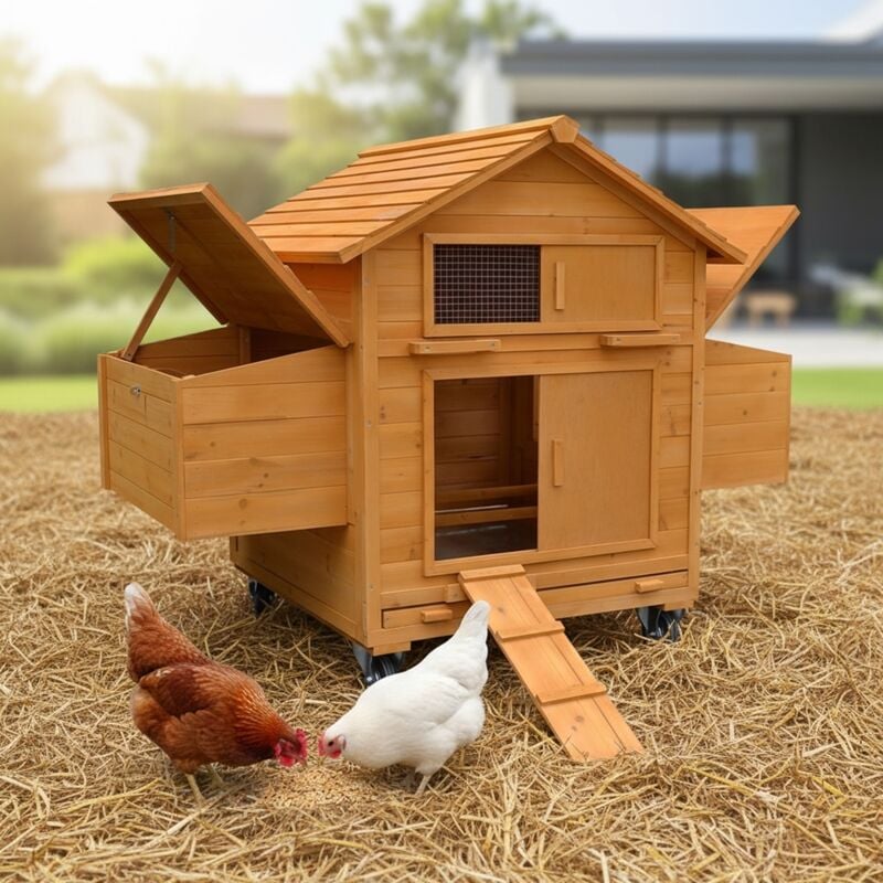 Mucola - Rollbarer Hühnerstall inkl. 2 Nestboxen und Rampe Hühnerhaus Geflügelstall Holz