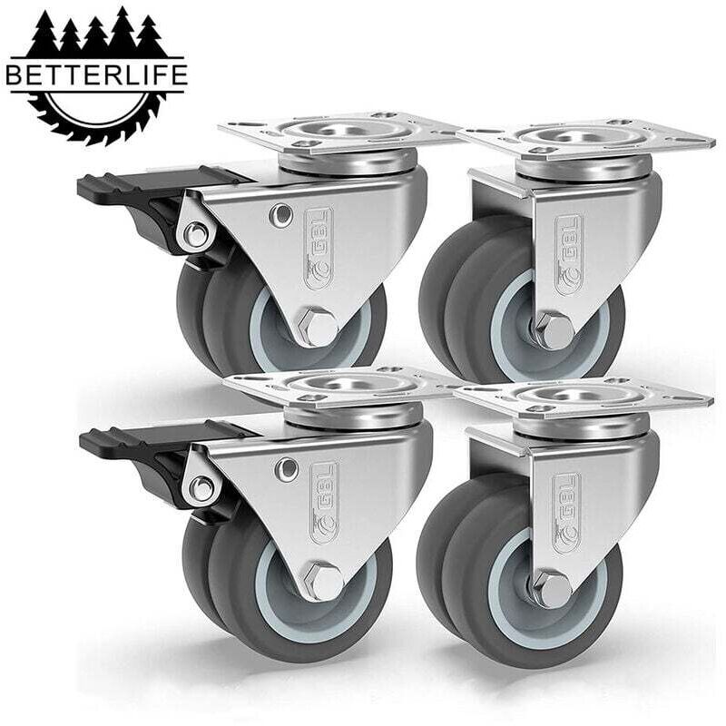 Möbelrollen, 400 kg Tragkraft, 50 mm Lenkrollen mit und ohne Bremsen, Industrierollen für den Transport