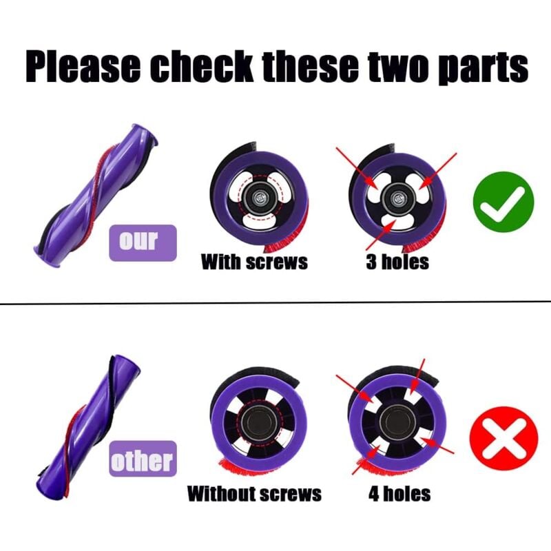 Rollenbürste für Dyson V10, Reinigungsbürste mit Schraube für Dyson V10, (3-Pin-Antrieb, 50 mm Durchmesser), Bürstenrolle für V10 dreieckigen