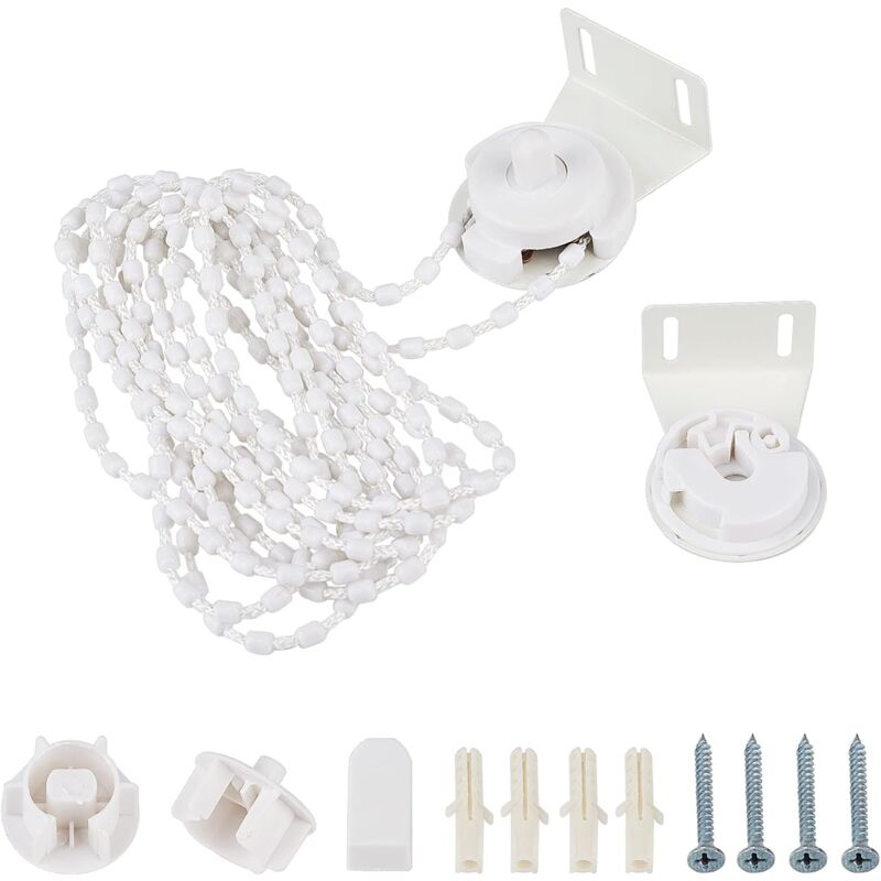 Rollo-Kupplung für 38 mm Außenrohr, Rollo-Halterungen, Fensterdekorations-Hardware mit Metallhalterungen, Perlenkette, Schrauben (weiß)